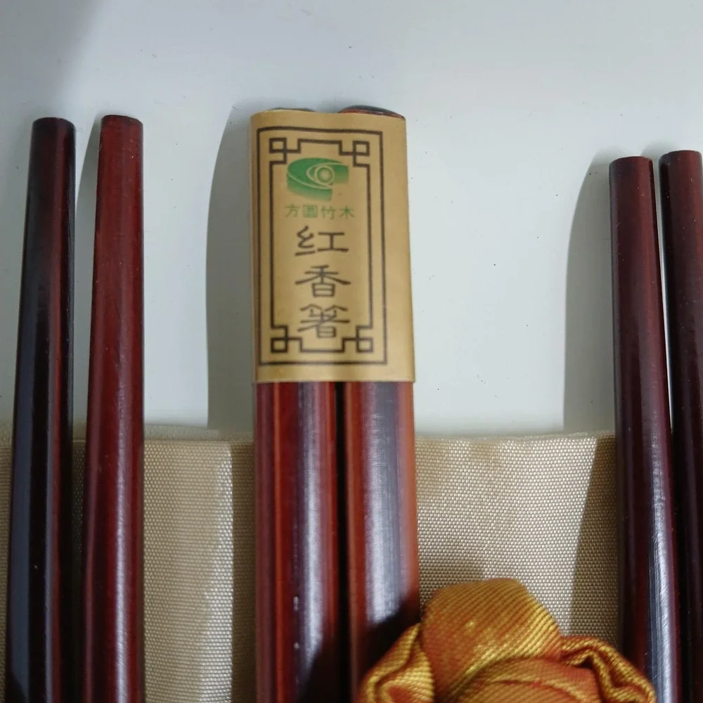 Brown Bamboo‎ Wood Chinese Chopsticks Set 12 Pairs Fabric Travel Rolls Gift